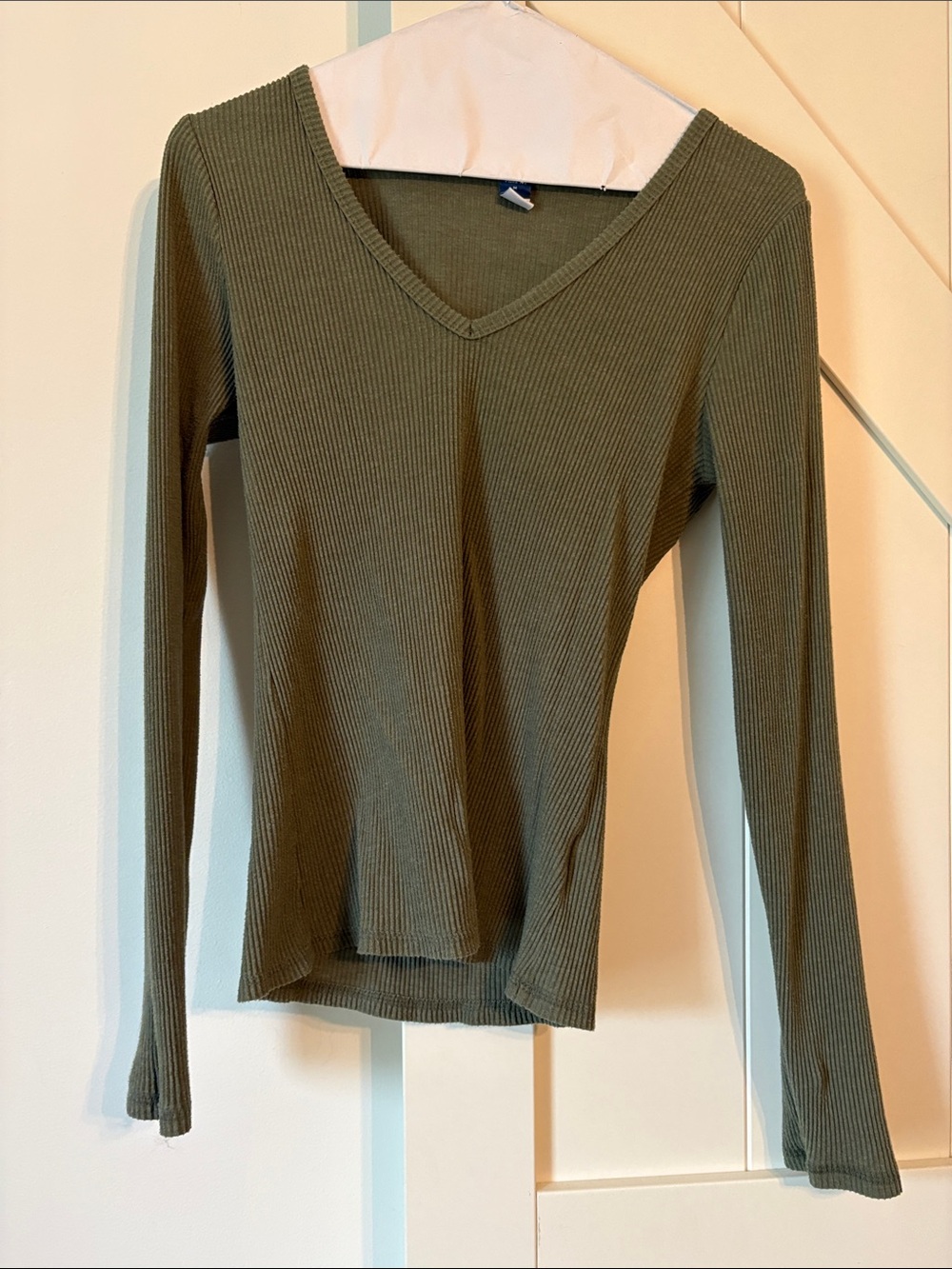 Old Navy Olive Ribbed V-Neck Long Sleeve Top
